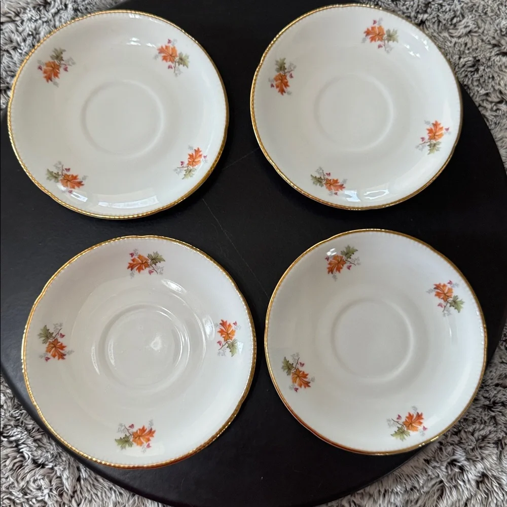 Winterling Bovaria Germany Autumn Leaves Set of 4 Saucers 6” Gold Trim Porcelain